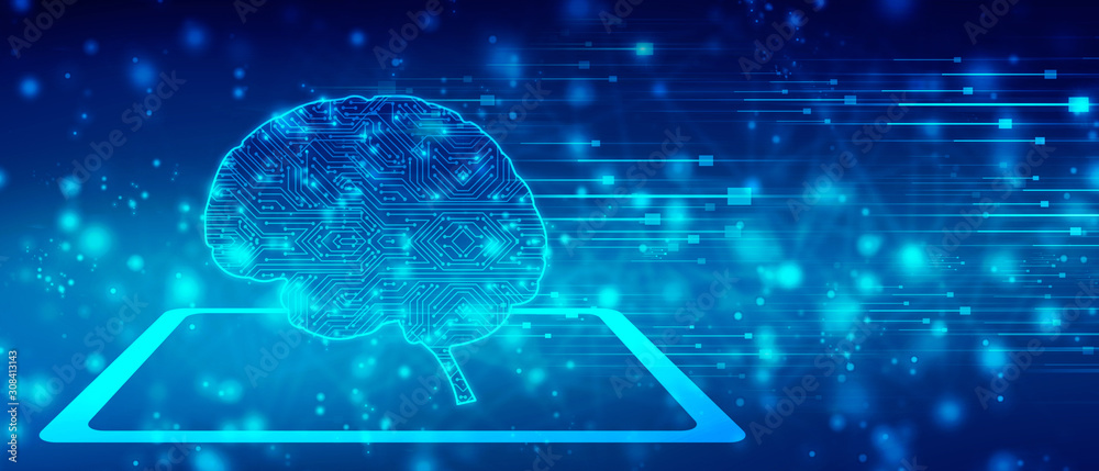 Fototapeta premium 2d illustration Concept of thinking, background with brain, Abstract Artificial intelligence. Technology web background