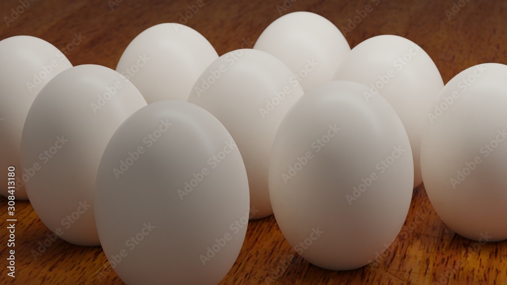 White eggs on a wood table White eggs on a wood table