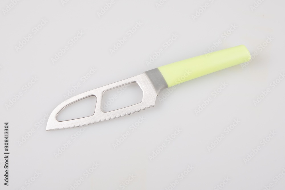 knife green Japanese for sushi meats on white background knife green Japanese for sushi meats on white background