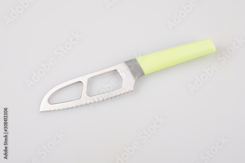 knife green Japanese for sushi meats on white background