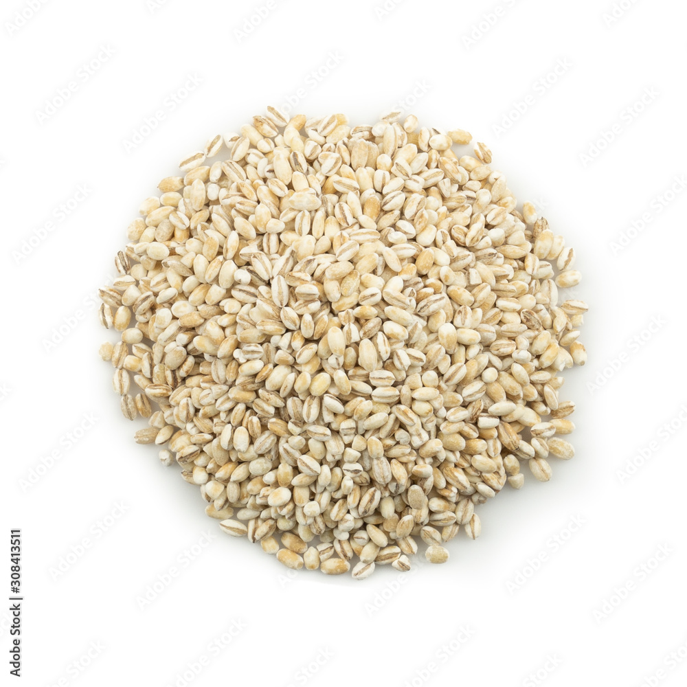 Pile of Barley grain isolated on white background.Food concept from whole grains. Top view, Flat lay Pile of Barley grain isolated on white background.Food concept from whole grains. Top view, Flat lay