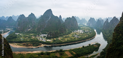 Принти на полотні Karst hills and Li River on a misty morning, Xianggong viewpoint, Yangshuo, Guil