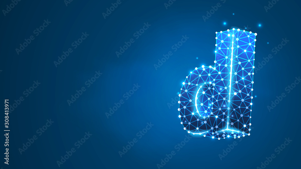 Alphabet letter d. Design of a lowercase letter. Banner, template or a pattern. Abstract digital wireframe, low poly mesh, Raster blue neon 3d illustration. Triangle, line, dot Alphabet letter d. Design of a lowercase letter. Banner, template or a pattern. Abstract digital wireframe, low poly mesh, Raster blue neon 3d illustration. Triangle, line, dot