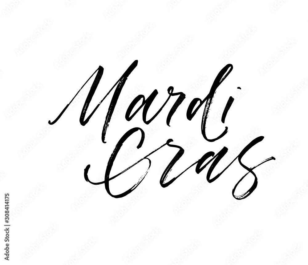 Mardi Gras card. Hand drawn brush style modern calligraphy. Vector illustration of handwritten lettering. 
