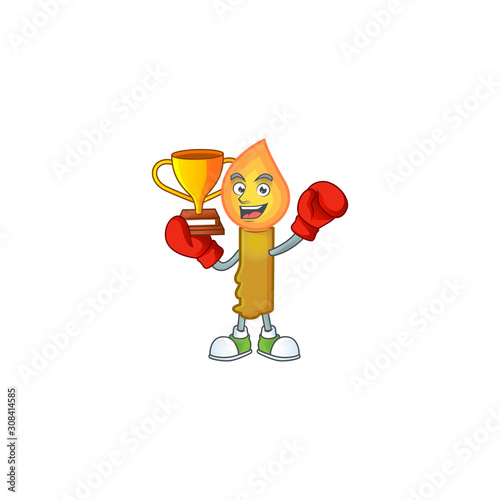 Super cool Boxing winner gold candle in mascot cartoon style