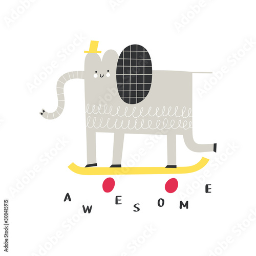 Cute bear rides on a skateboard. Vector illustration for t-shirt print design or every use.