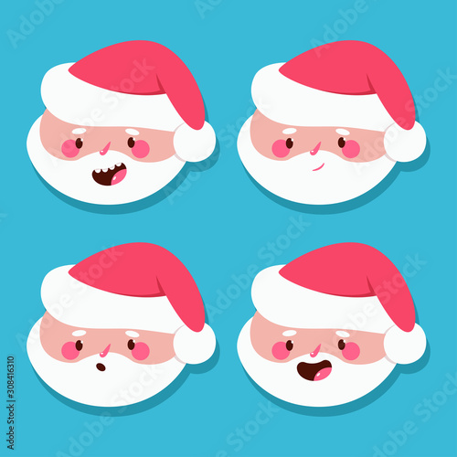 Funny Santa Claus head with different emotions vector cartoon set isolated on background. © Roi_and_Roi