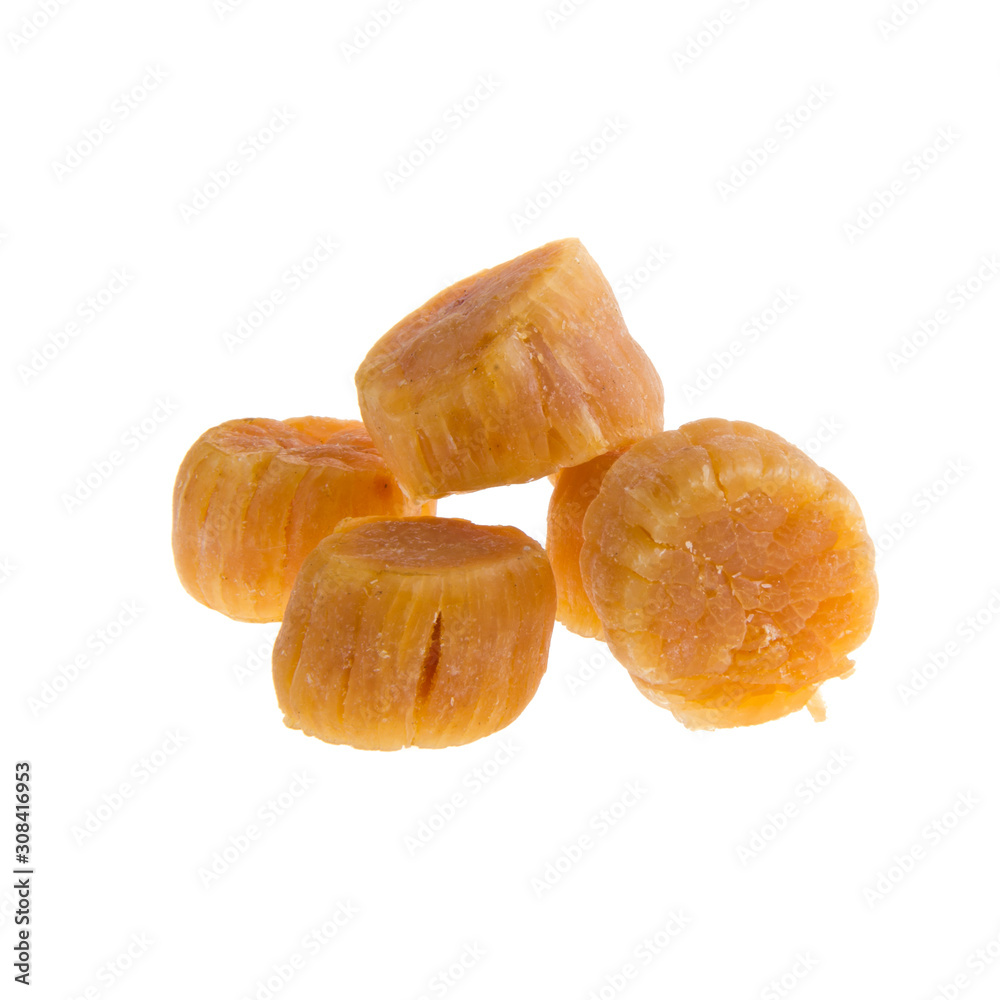 dried scallop or chinese dry scallop on white background. dried scallop or chinese dry scallop on white background.