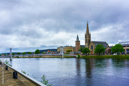 Beautiful cityscape of Inverness where the River Ness meets the Moray Firth in summer , Scotland