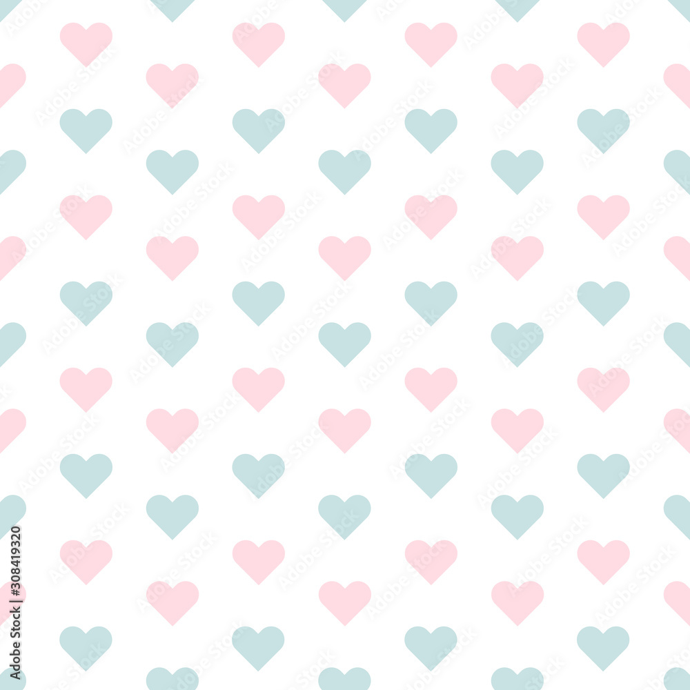 Pink and blue pastel hearts seamless vector pattern