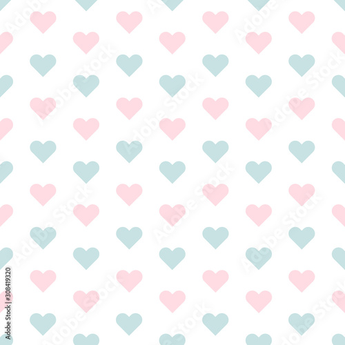Pink and blue pastel hearts seamless vector pattern