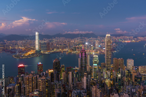 Victoria Harbor of Hong Kong city at dusk © leeyiutung