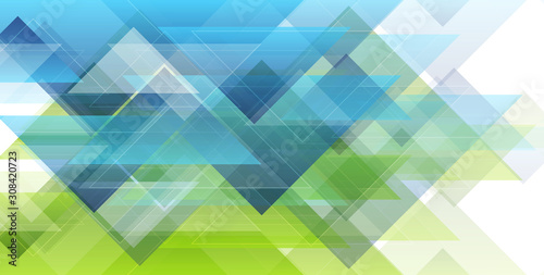 Green and blue minimal triangles. Hi-tech abstract geometric background. Futuristic modern low poly composition. Vector art design