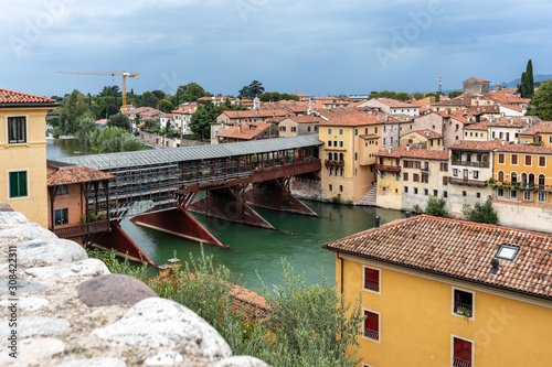The wooden covered Bridge  or Ponte degli Alpini  on the Brenta River  designed in 1569 by the architect Andrea Palladio