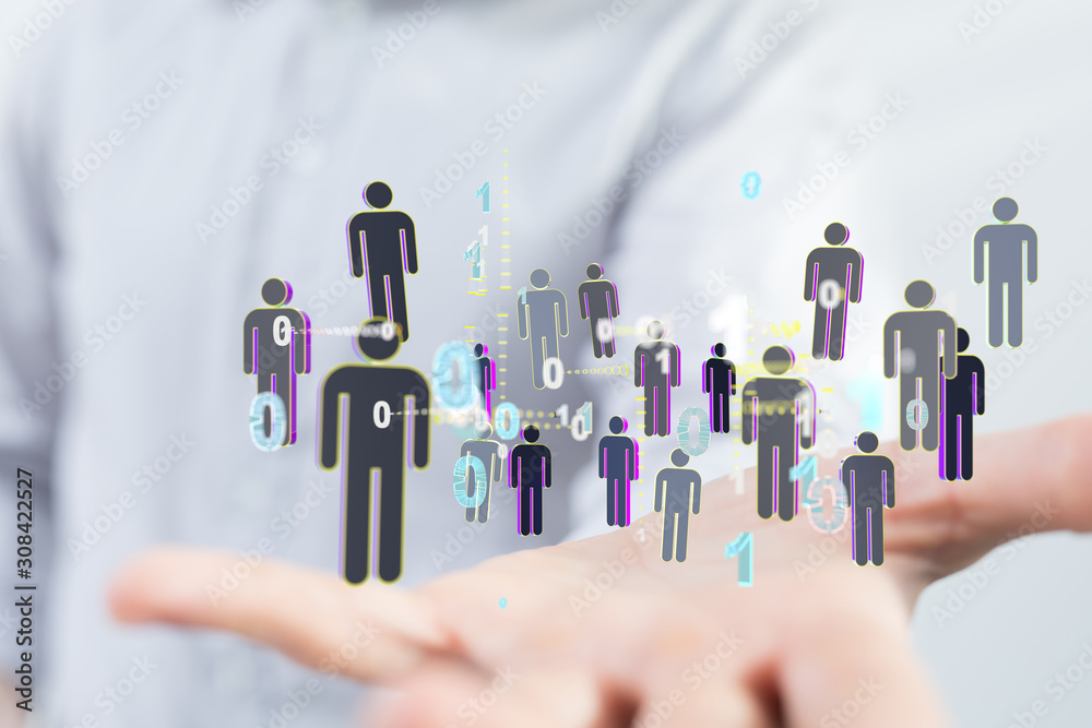connected symbols for digital, interactive and global communication concept