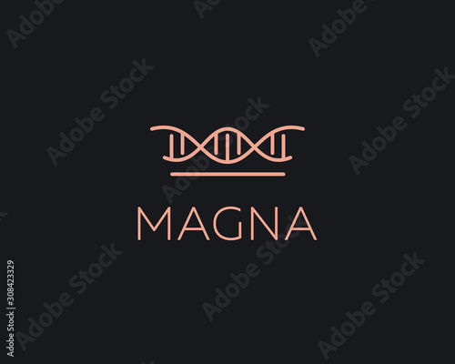 Abstract crown DNA logo icon design modern minimal style illustration. Royal king medical science vector emblem sign symbol mark logo