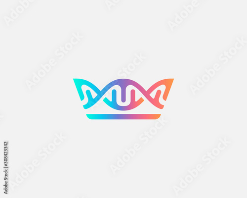 bstract crown DNA logo icon design modern minimal style illustration. Royal king medical science vector emblem sign symbol mark logo