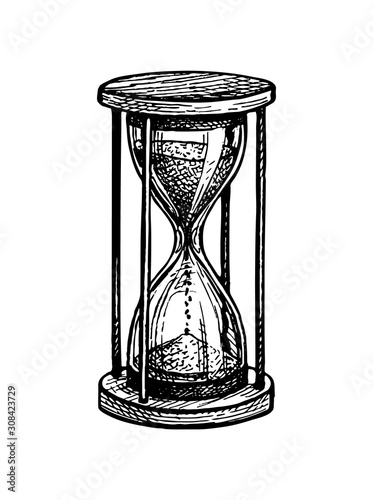 Ink sketch of vintage hourglass.