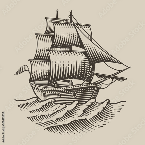 Vector illustration of a vintage ship