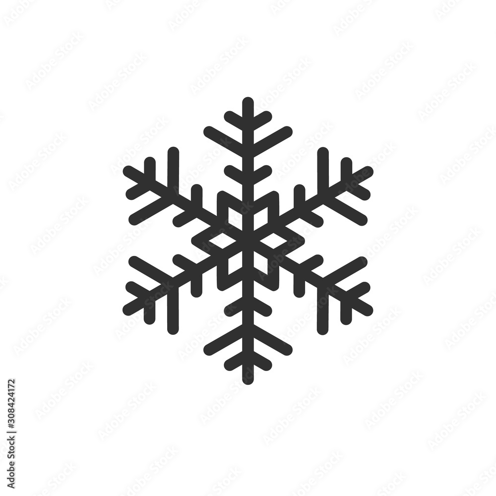 Snowflake vector icon. Simple Snow sign. Black element for Christmas winter design isolated on white Snowflake vector icon. Simple Snow sign. Black element for Christmas winter design isolated on white