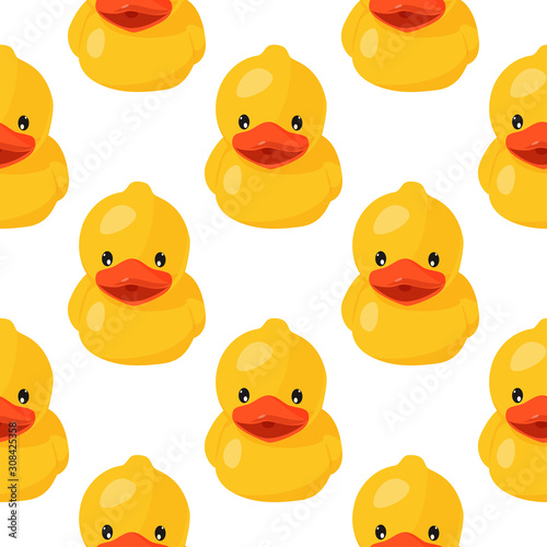 Yellow rubber duck seamless pattern. Fun kids background.