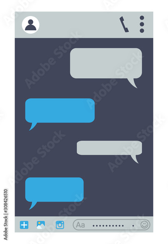 Open chat with bubbles on flat mobile phone screen