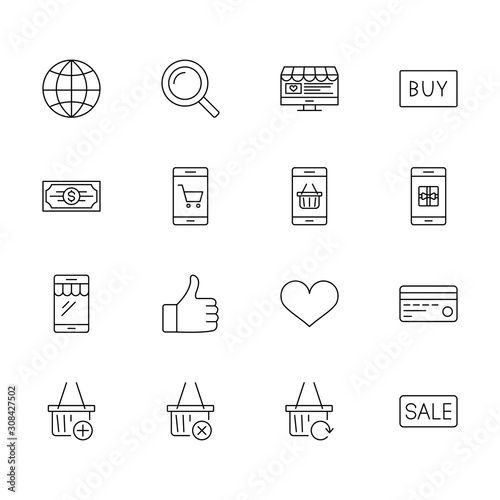 SHOPPING vs E-COMMERCE line thin icons set. Vector illustrations collection EPS10.