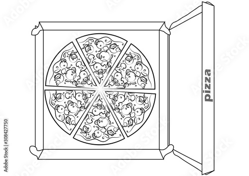 sliced ​​pizza vector sketch, illustration of sliced ​​mixed pizza