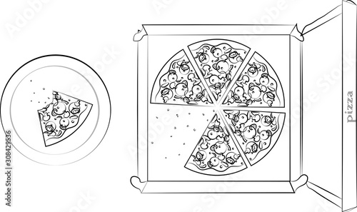 sliced ​​pizza vector sketch, illustration of sliced ​​mixed pizza