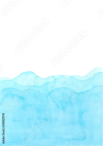 Abstract watercolor hand painting illustration. Bright blue wavy background. High resolution. Design for card, cover, print,web. © fayfena