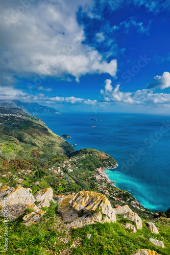 View from San Costanzo towards the Amalfi Coast Naples Italy