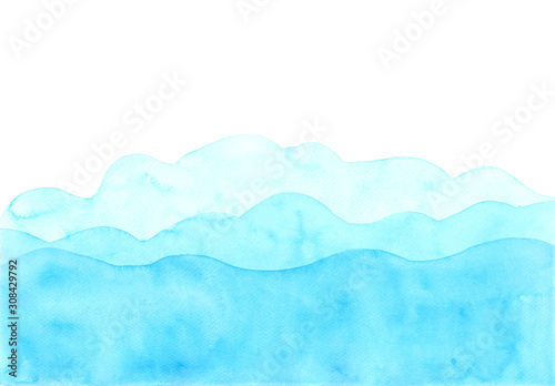 Abstract watercolor hand painting illustration. Bright blue wavy background. High resolution. Design for card, cover, print,web.