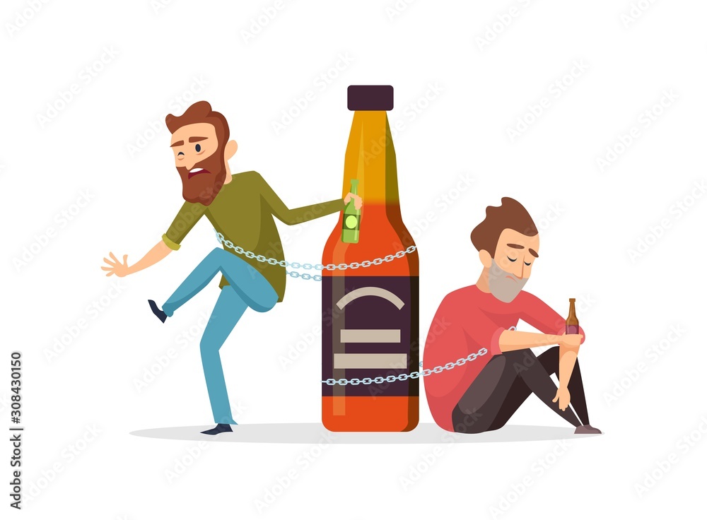 Alcohol addict. Drunk men, alcohol abuse vector illustration. Alcoholism  concept. Alcohol abuse, alcoholic addict, addiction drunk  Stock-Vektorgrafik | Adobe Stock