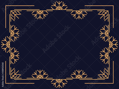 Art deco frame with snowflakes. Vintage linear border. Style of the 1920s and 1930s. Vector illustration