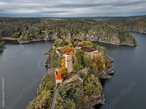 Zvikov castle is a well-preserved Gothic castle standing on a rock above the confluence of the Vltava and Otava rivers. It is considered one of the most beautiful medieval buildings in the Czech photo