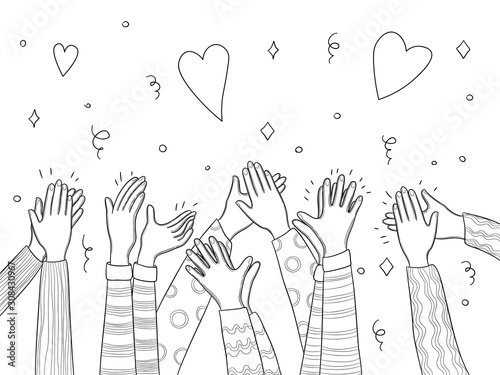 Applause hands. Crowd people handed applause fun vector sketch doodles collection. Illustration crowd audience, applause people