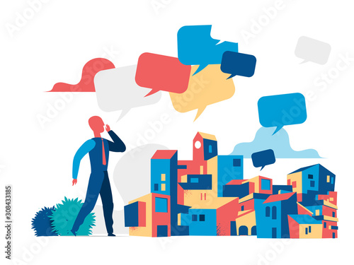 Man spreading the news, messages in the city - Vector