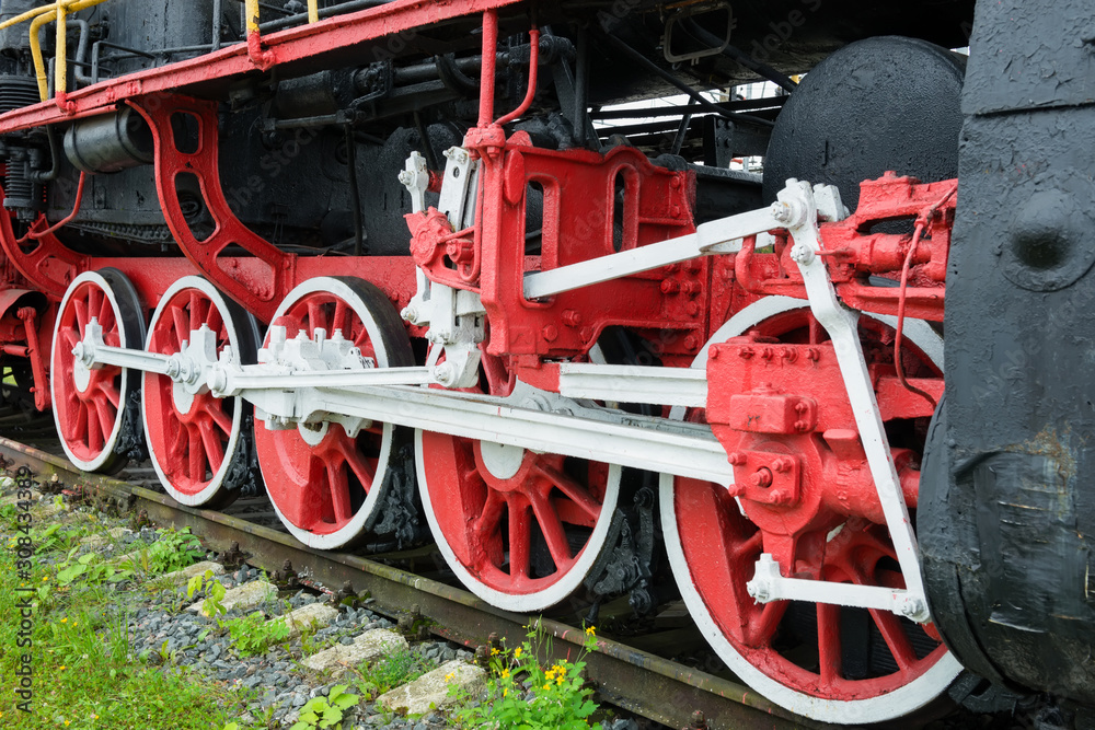 BOLOGOYE, RUSSIA - AUGUST 8, 2019: Monument to the Steam locomotive L-4245 installed at the city railway station. Tver region, Russia BOLOGOYE, RUSSIA - AUGUST 8, 2019: Monument to the Steam locomotive L-4245 installed at the city railway station. Tver region, Russia