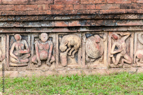 Detail of carvings at Somapuri Vihara (Somapura Mahavihara), ruins of Buddhist monastic complex in Paharpur village, Bangladesh photo