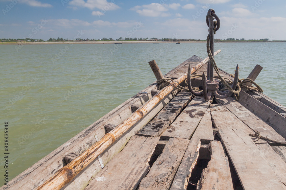 Wooden boat at Jamuna river near Bogra, Bangladesh.