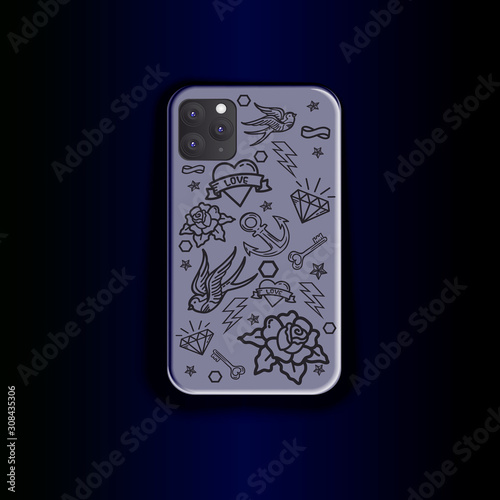 Stylish mock up smartphone. Creative print design old school style