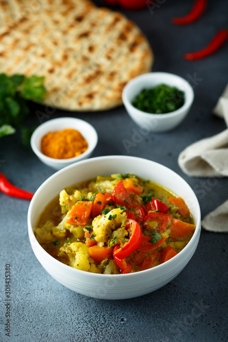 Homemade vegetable curry in a white bowl