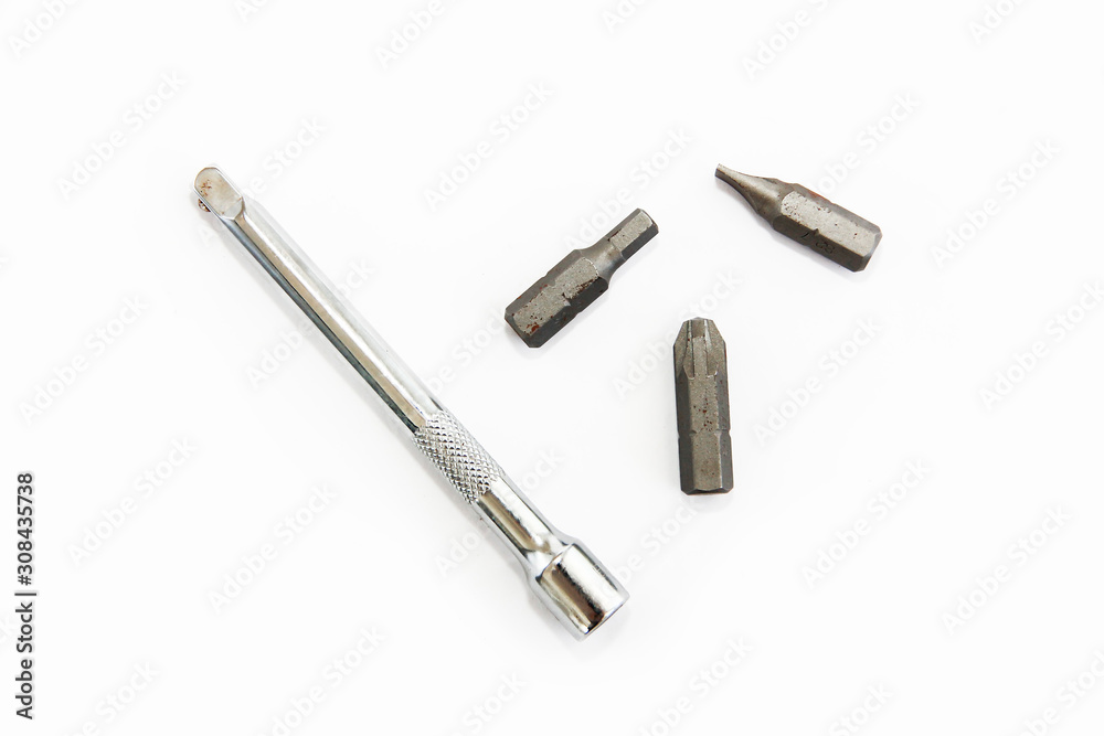 metal old nozzles and screwdriver for repair and installation metal old nozzles and screwdriver for repair and installation