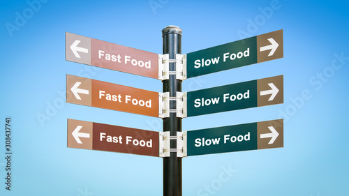 Street Sign Slow versus Fast Food