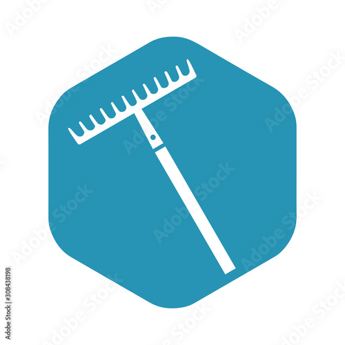 Garden rake icon. Tool for collecting fallen leaves, mown grass and loosening the ground when working in the garden and agriculture. Vector illustration isolated on white background for design and web