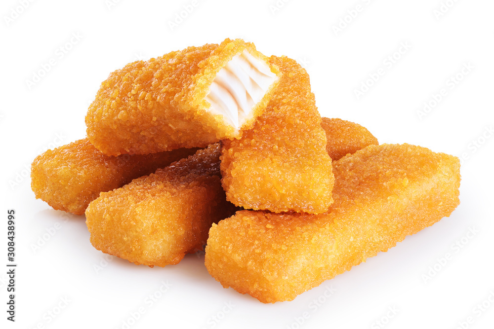 Fish fingers sticks isolated on white background. Fish fingers sticks isolated on white background.