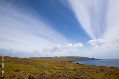 View from the summit of the Poike volcano along the northern coast of Easter Island. Easter Island  Chile