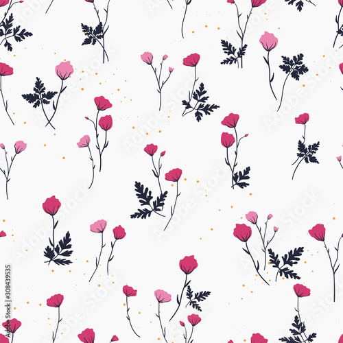 Lovely hand drawn doodle flowers seamless pattern, floral background, great for textiles, banners, wrapping - vector design