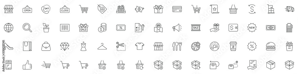 SHOPPING vs E-COMMERCE line thin icons set. Vector illustrations collection EPS10. SHOPPING vs E-COMMERCE line thin icons set. Vector illustrations collection EPS10.
