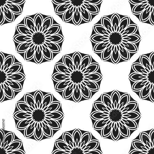 Seamless pattern with abstract flowers. Fashion textile print. Asian fabric background.